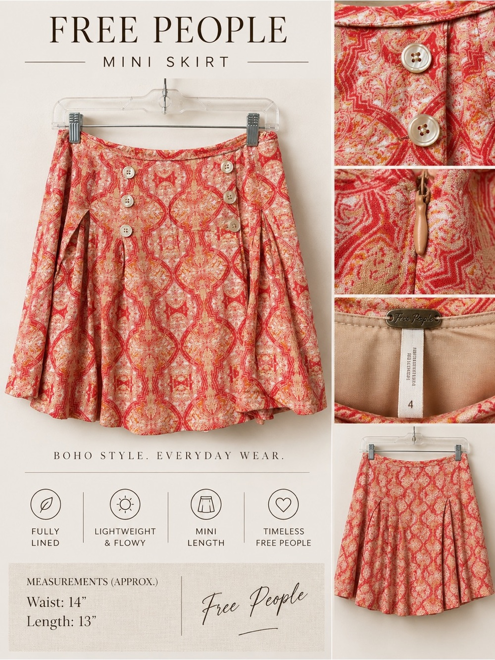 Free People Pleated Mini Skirt Size 4